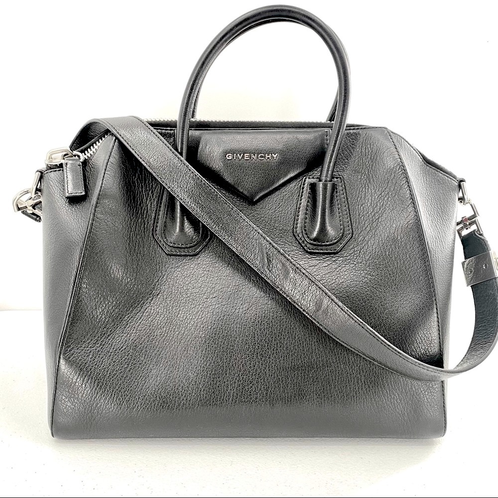Givenchy Sugar Antigona Medium Convertible Black Goat Skin Lether Satchel Pebble